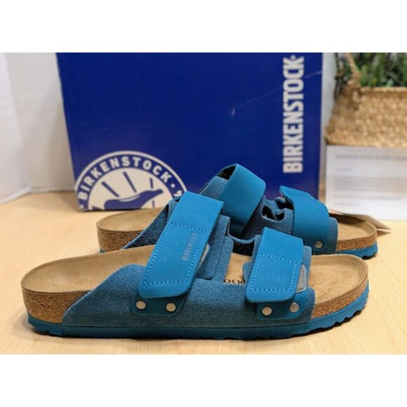 Birkenstock Uji Turquoise Nubuck Suede Leather Two Strap Sandals W10 EU41 NIB - Picture 2 of 13